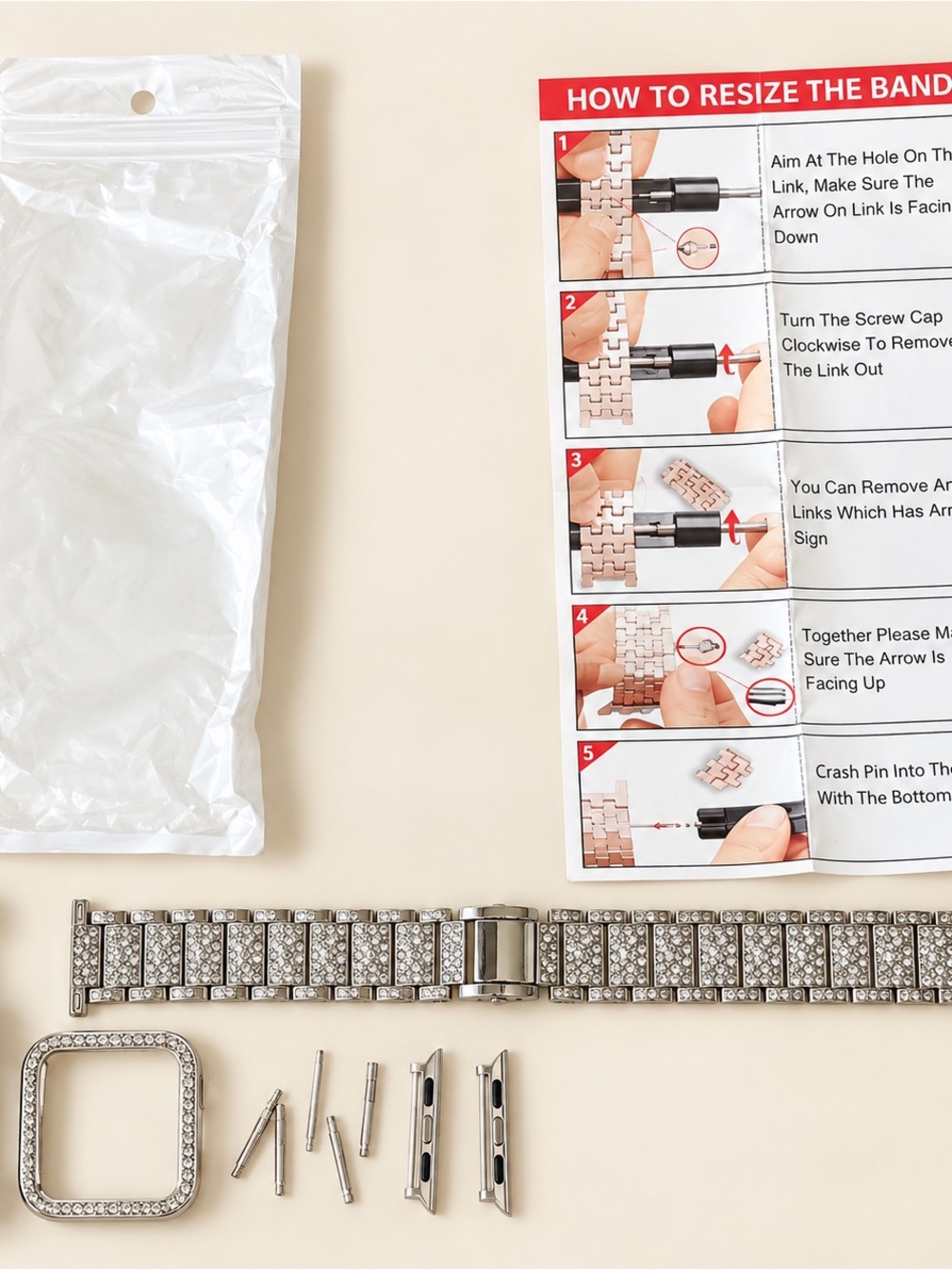 Silver Rhinestone Apple Watch Band & Bezel Kit 42mm New Unused
